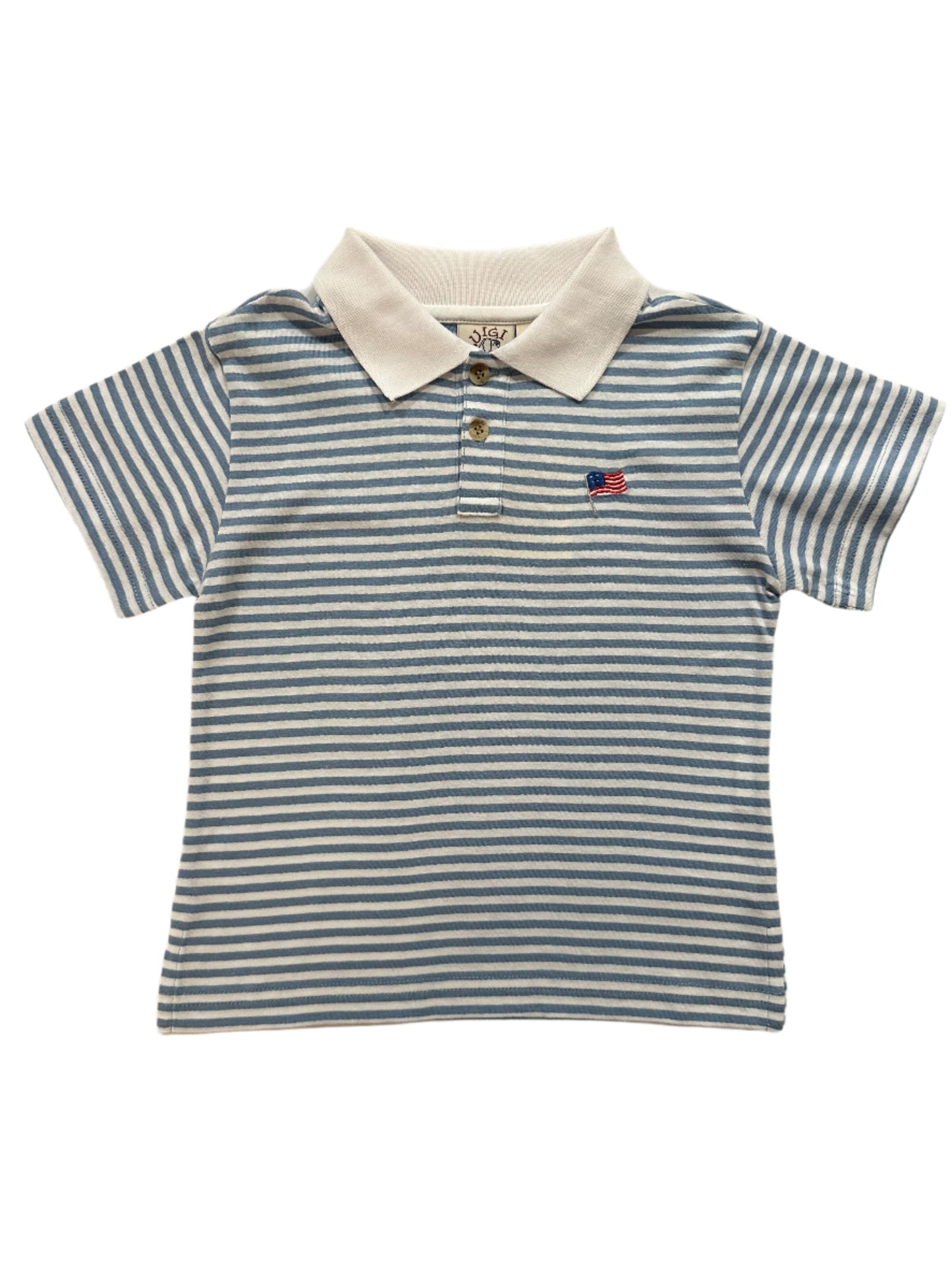 Striped Polo with American Flag