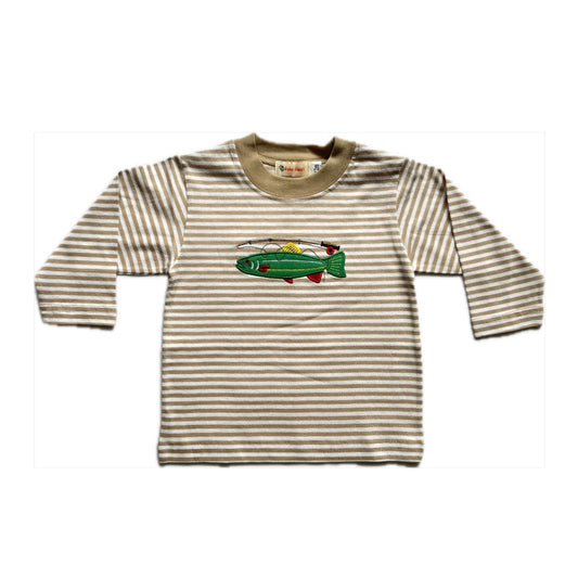 Trout with Rod Striped Long Sleeve Tee
