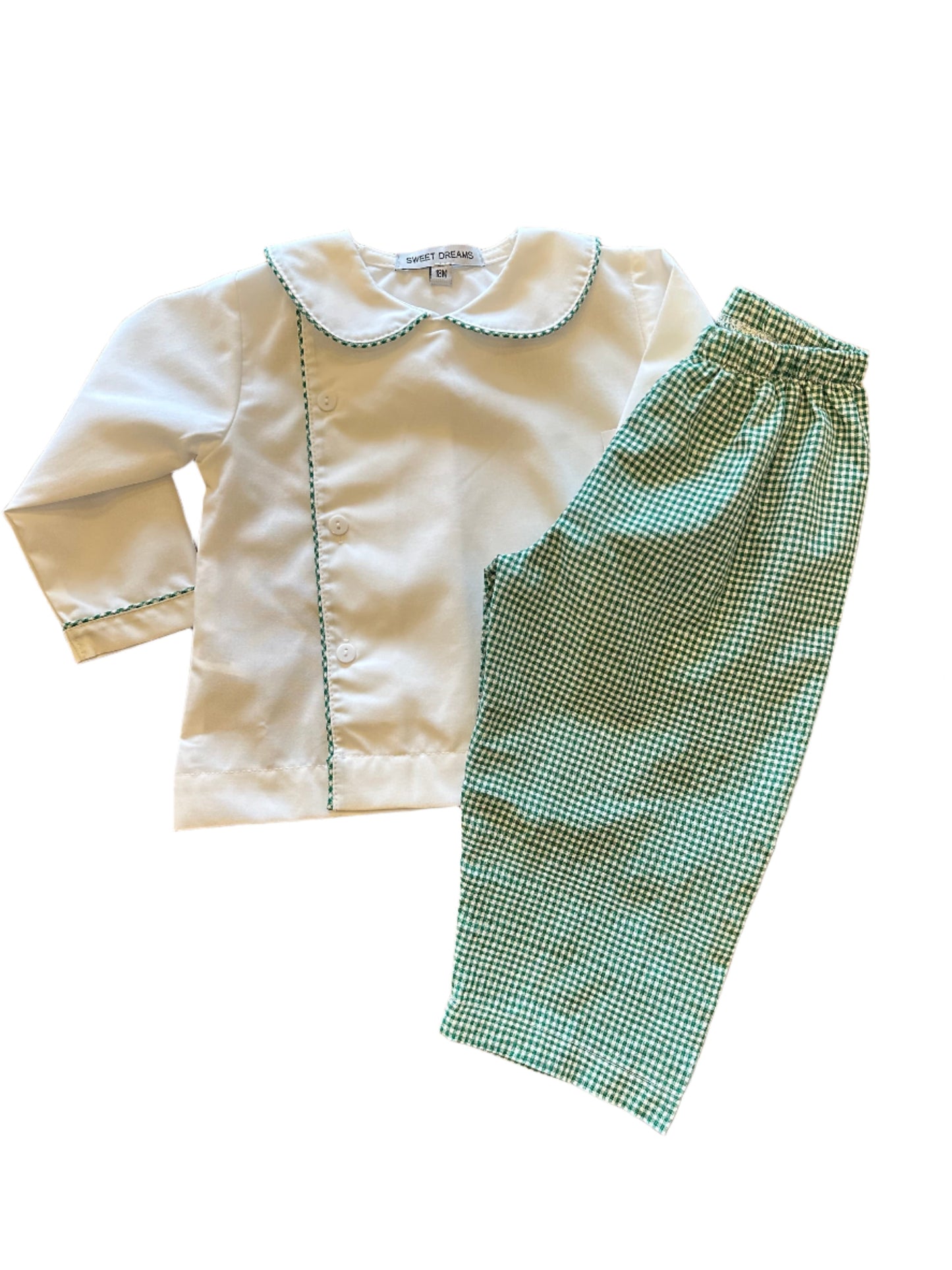 White and Green Gingham Pant Set