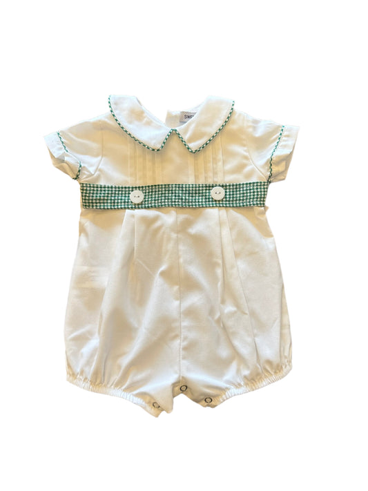 White and Green Gingham Belted Bubble